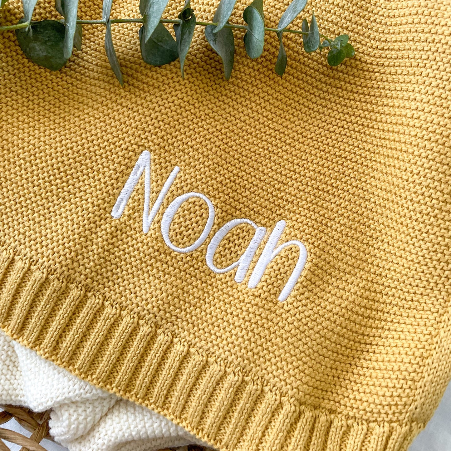 Personalised Knit Blanket | Mustard