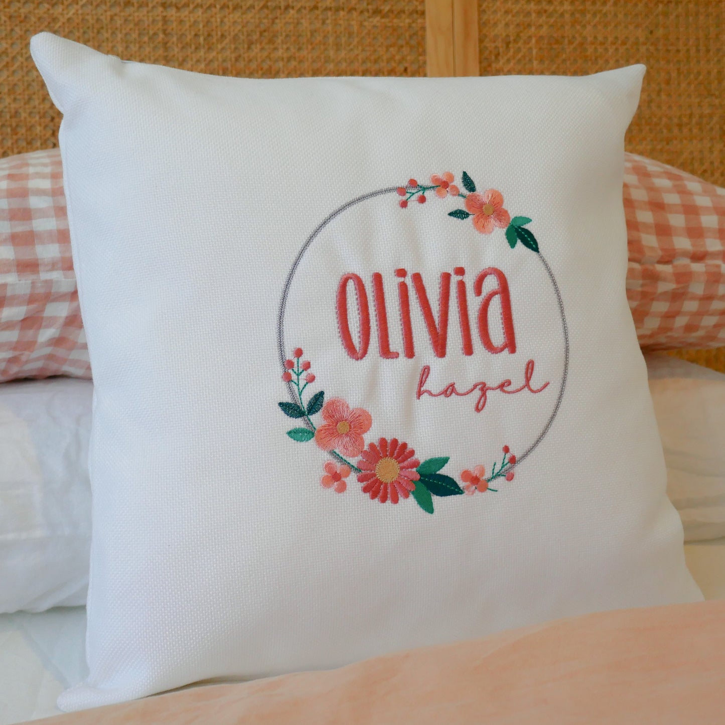 Personalised Name Cushion | Floral Wreath