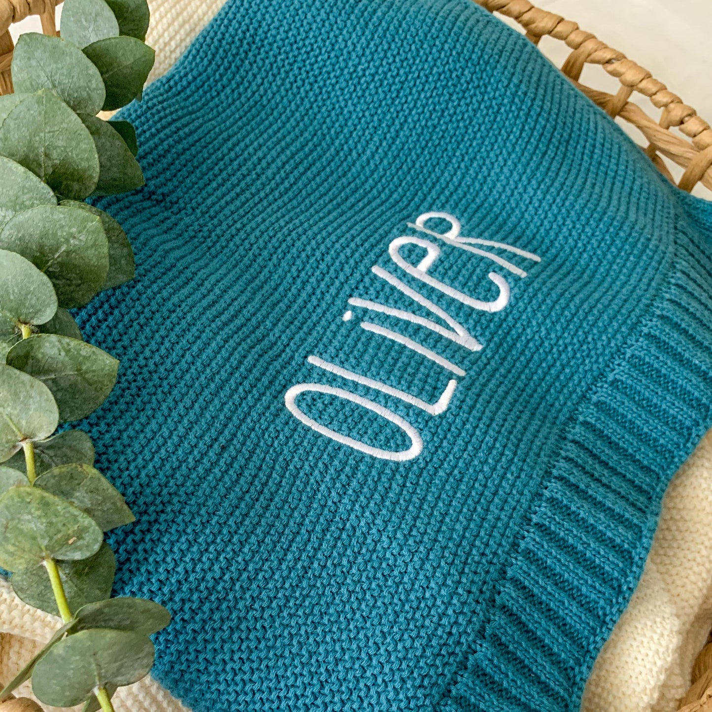 Personalised Knit Blanket | Teal