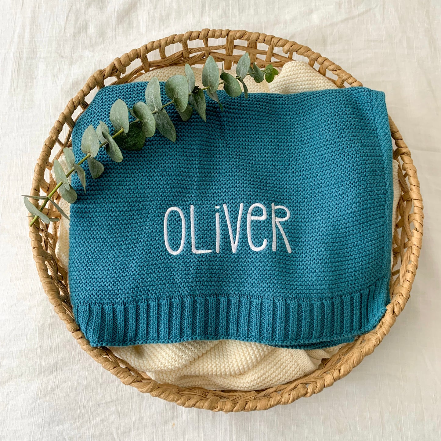 Personalised Knit Blanket | Teal