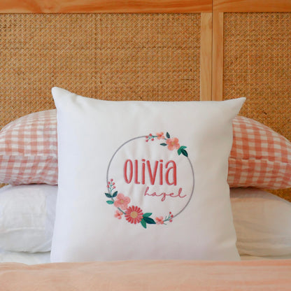 Personalised Name Cushion | Floral Wreath